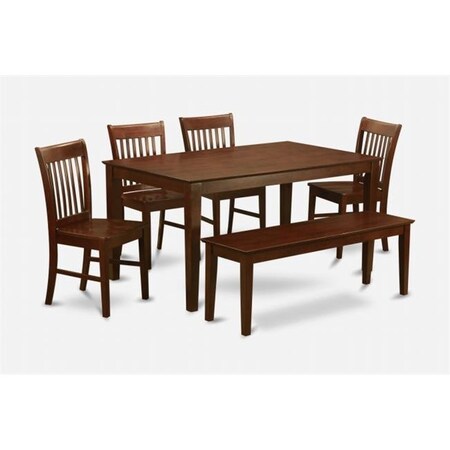 East West Furniture East West Furniture CANO6C-MAH-W 6PC Rectangualar Table and 4 Wood seat chairs and 51-in Long bench CANO6C-MAH-W